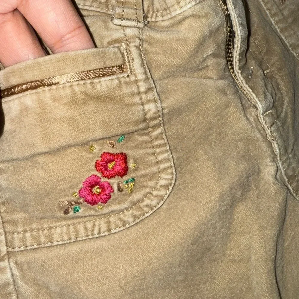 OshKosh B’Gosh VTG Toddler Girl Khaki Velvety  floral Embroidered  Pants 4T GUC